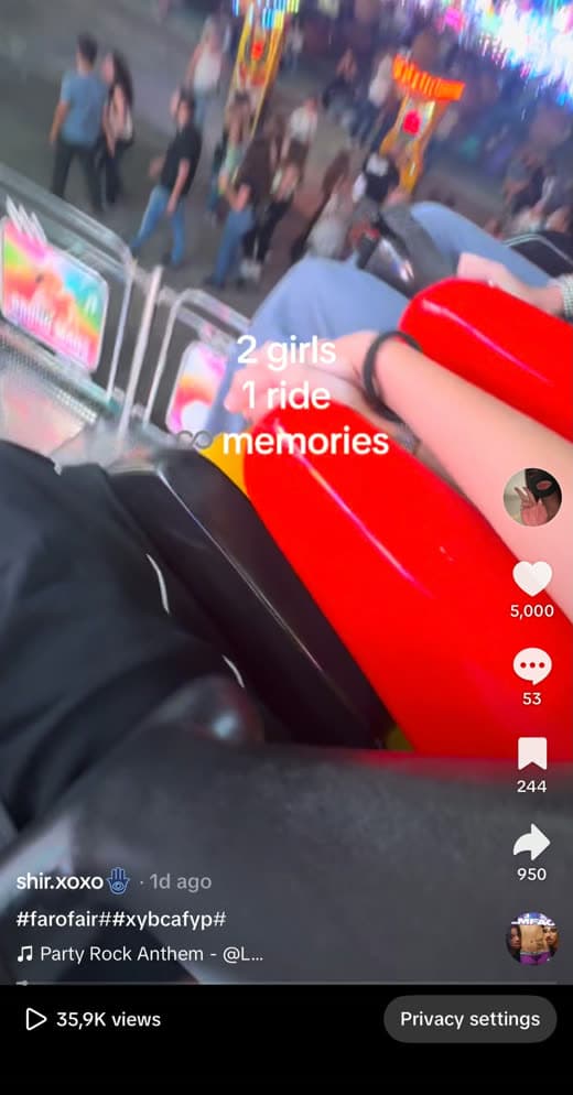 TikTok screenshot one day after posting: 35.9K views, 5,000 likes, 950 shares